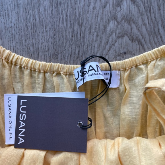 lusana kenna yellow linen gathered tiered ruffle summer maxi sun dress small new - Picture 5 of 5